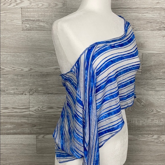 Cheryl Blue & Whitr Strip Long Sleeve Crop Blouse - Picture 3 of 6